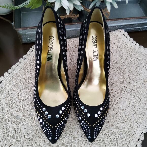 Cosmopolitan Women's Embellished Stiletto Pointy Toe Pump Heels Black Size 8.5 - Picture 2 of 8